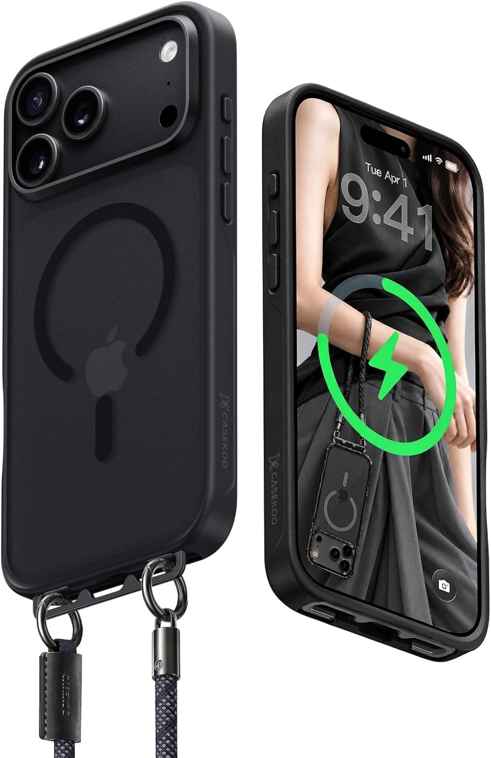 【業界初ストラップ構造・上質なマット感】CASEKOO iPhone 18 Pro/17 Pro 用 ケース MagSefe対応 衝撃吸収 高耐久性 滑り止め 指紋防止 マット仕上げ マグネット搭載 頑丈 黄変防止 スマホ ストラップ ハンドストラップ付属 落下紛失防止 両手解放 いphone18Pro/17 Pro用ケース 6.3インチ「LINKOO」(マットブラック)