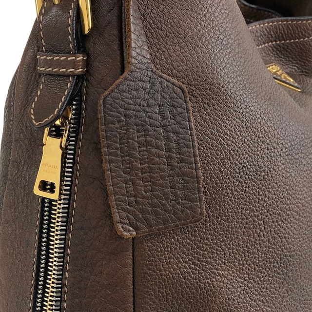 PRADA プラダ ショルダーバッグ ブラウン トライアングルロゴ レザー ホーボーバッグ セミショルダー vintage ヴィンテージ オールド ajvtv2