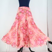 【美品 日本製 社交ダンス衣装】ピンク SEKINE スカート 花柄 フリル レース パーティ 発表会 レッスン 練習着 かわいい 軽い