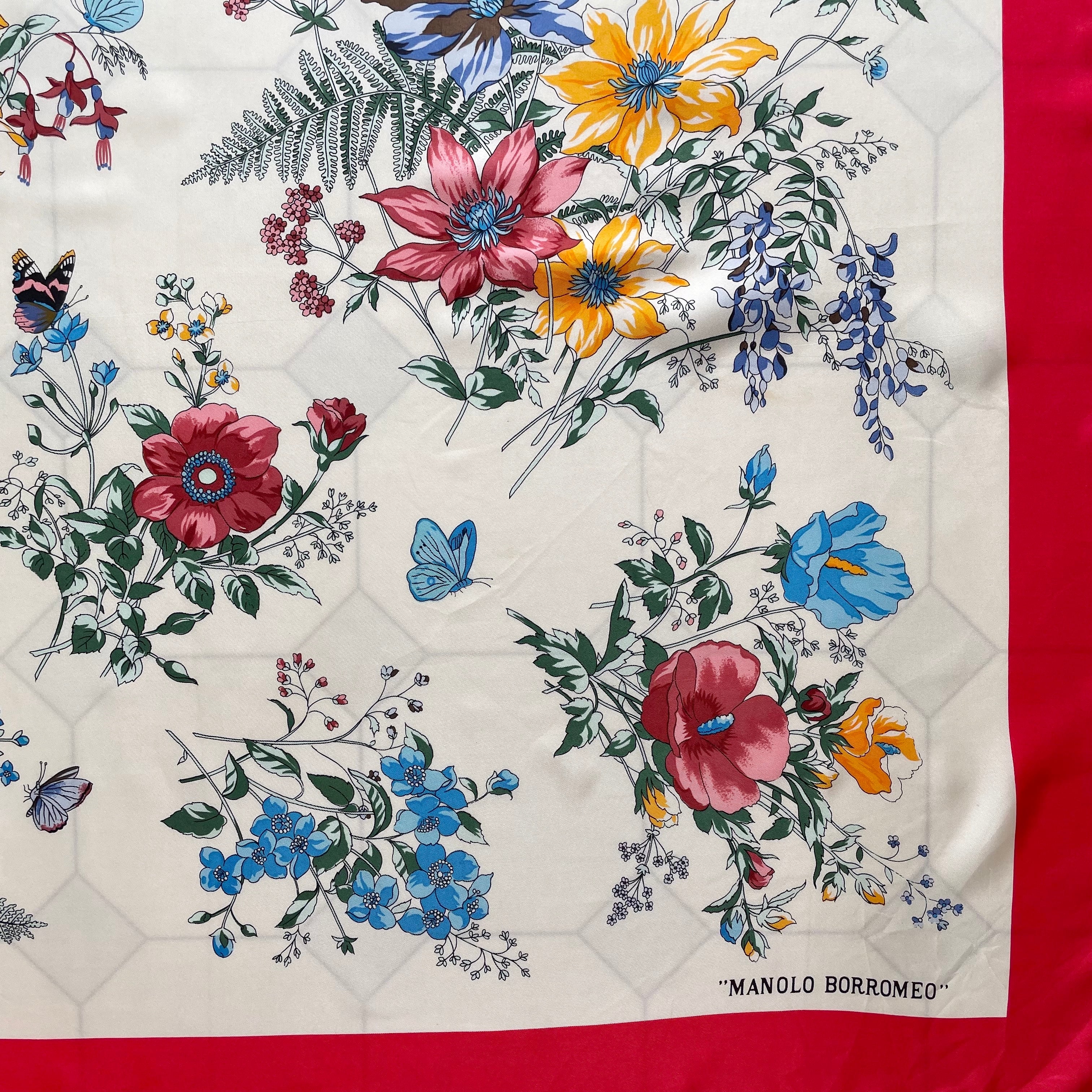 butterfly & flower silk scarf 〈レトロ古着 蝶々＆花柄 シルク ...