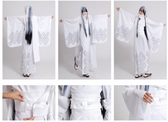 K358b ぬらりひょんの孫 雪女・コスプレ衣装+ウィッグ+髪飾り＋靴下＋