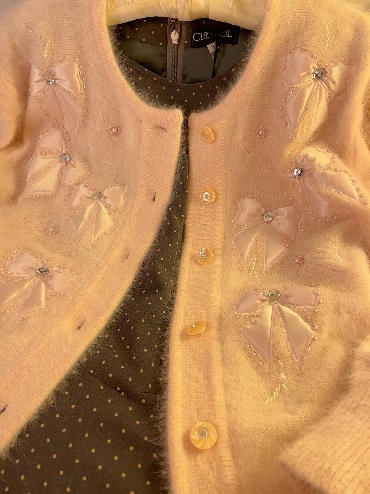 many ribbon angora knit cardigan