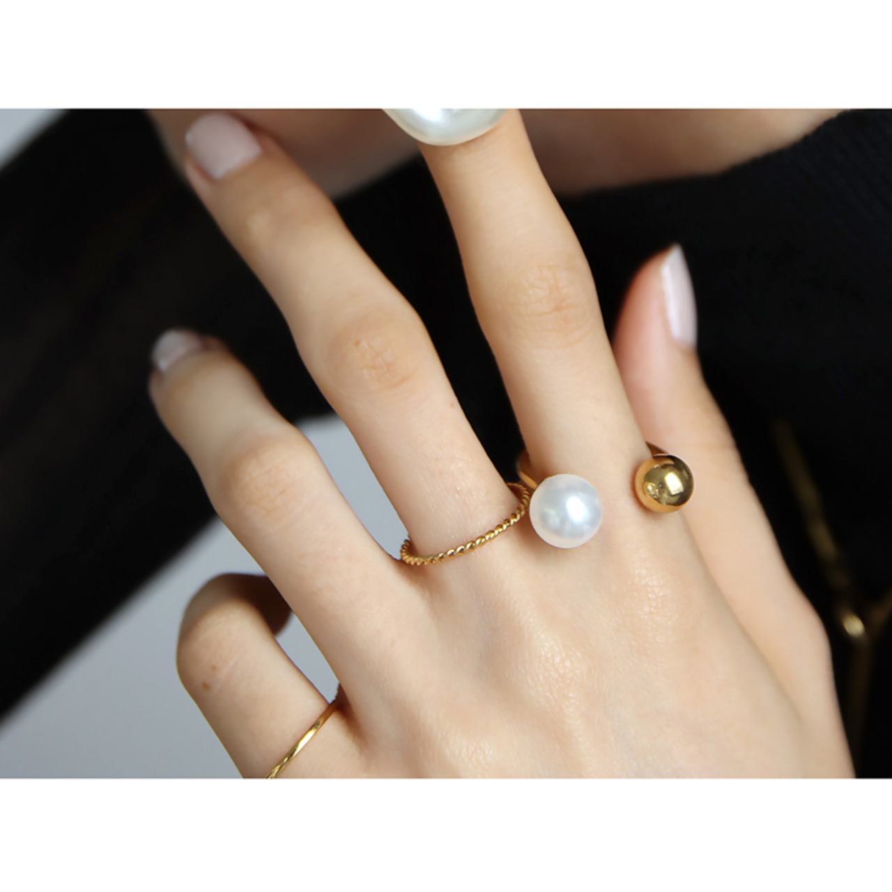 【ネコポス便】リング ツインポイントパールリング サイズ調整不可 サージカルステンレス パールリング 指輪　入学式 卒業式 プレゼント 2151