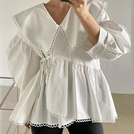 シックレースアップブラウス[Black,White]