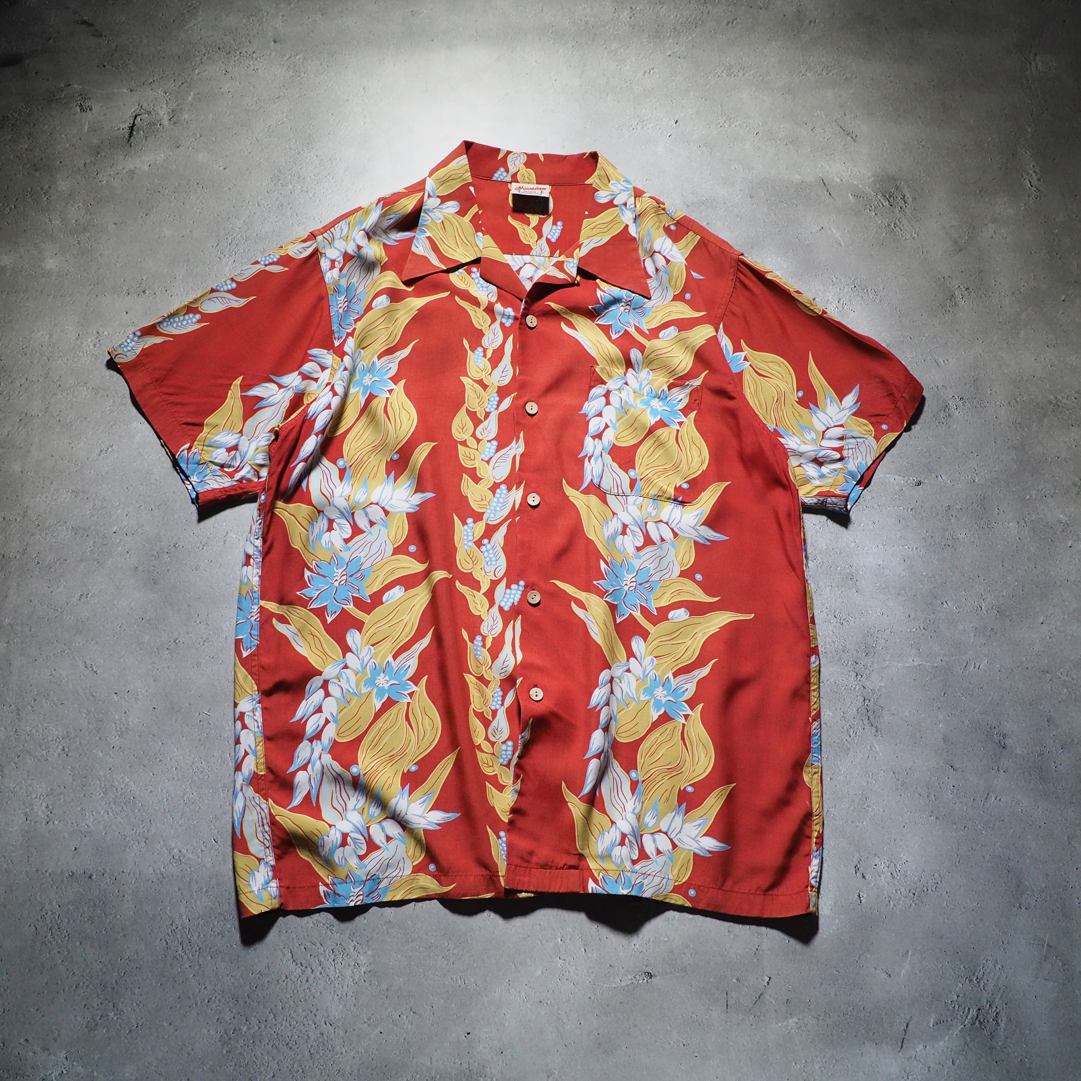 1990s Tropical flower printed vintage open collar SS shirt