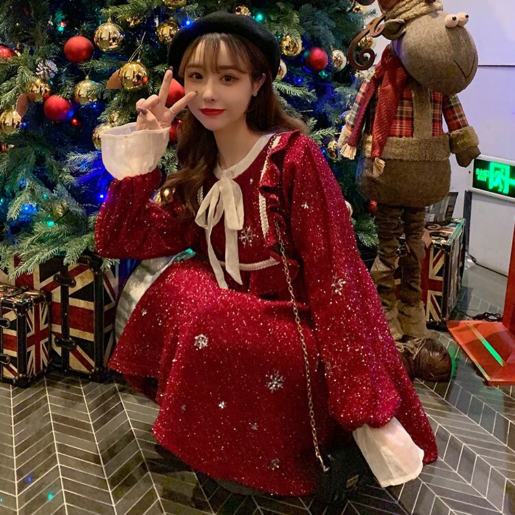 レッドスタンダードドレス スプリングスタイルウェストスカート ハイウェスト レトロ 春物 萌量不足87189342453