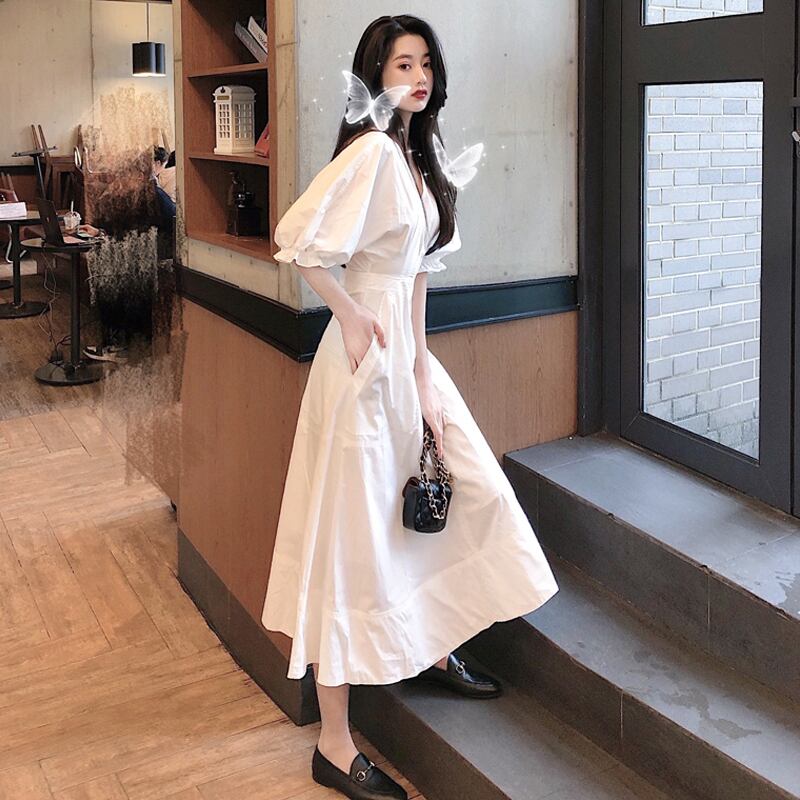 スタンダードスリーブドレス サマースタイルスカート レトロ 夏物 スーパーモール70817434989