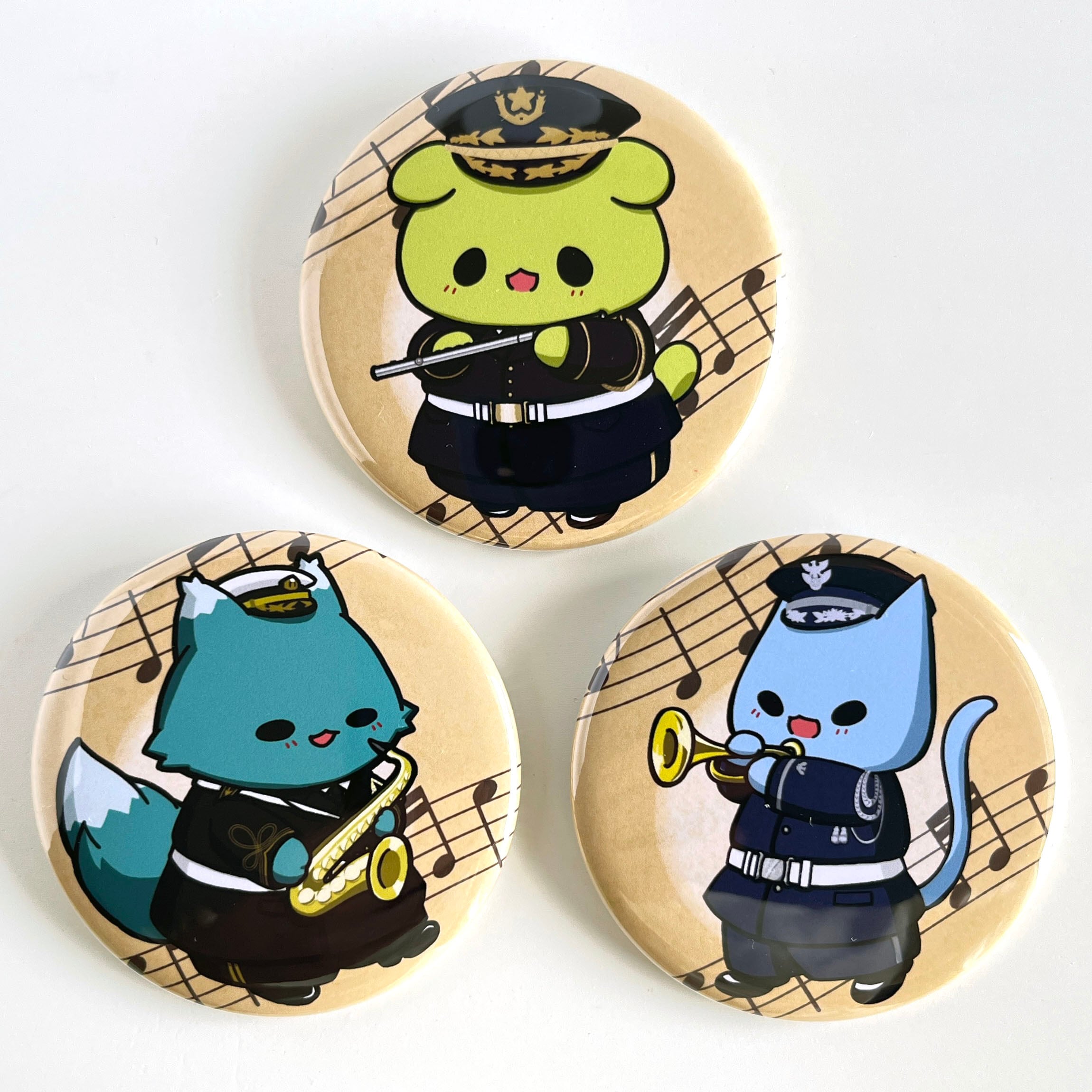音楽隊ねこ缶バッジ 陸上自衛隊・海上自衛隊・航空自衛隊 | 御山堂