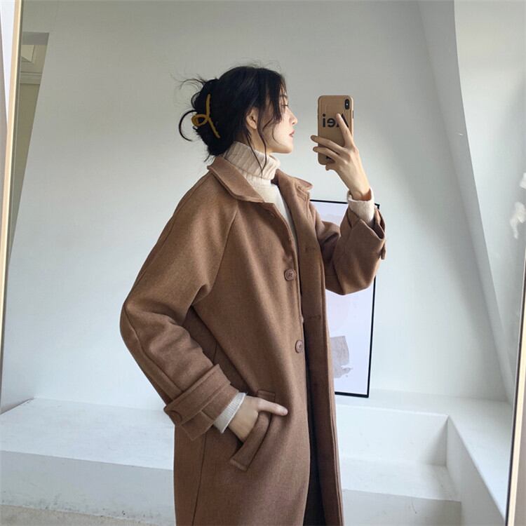 韓国ファッション 中・長セクション 暖かい コットン シック ウールジャケット