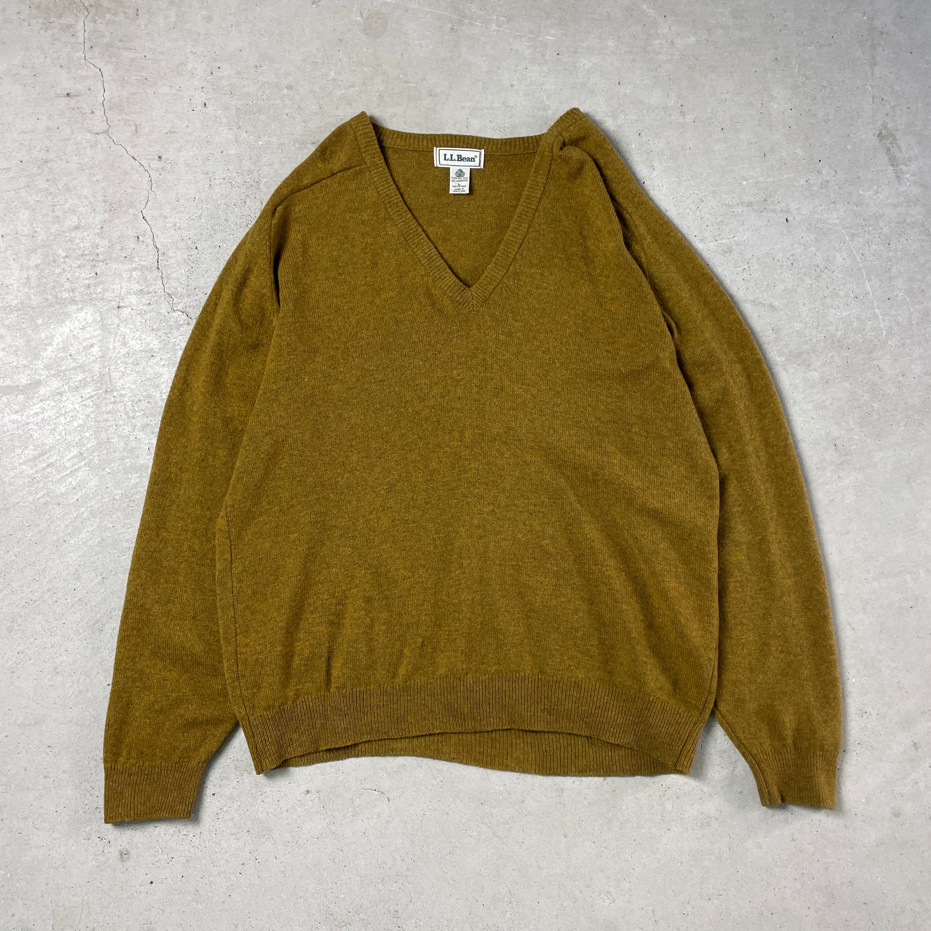 80年代 スコットランド製 L.L.Bean Vネック ラムウールニットセーター 