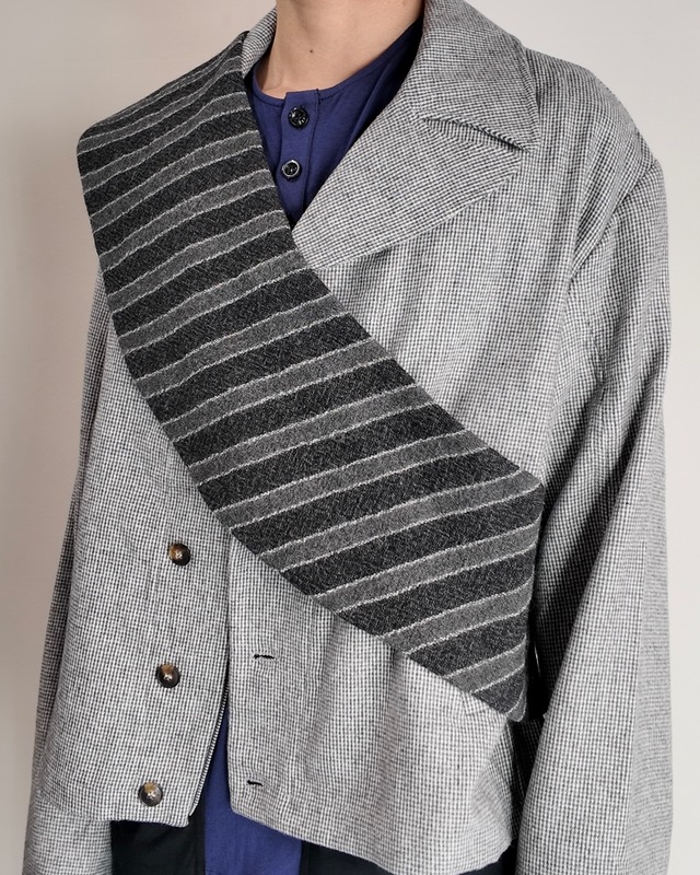 【26/AW STRONGTHE】GREY / SBAI TAILORED BIKER JACKET WITH DETACHABLE SASH SCARF