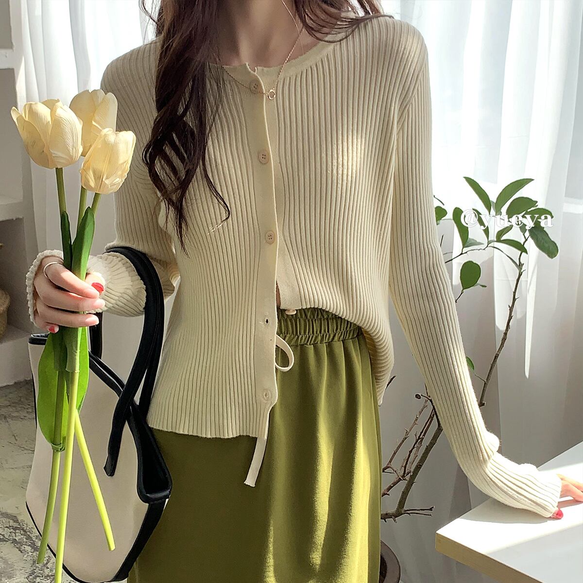 ショートニットカーディガンオータムスリム長袖スリーブトップス ジャケット ロング 秋物 クレセントシティ70555711034