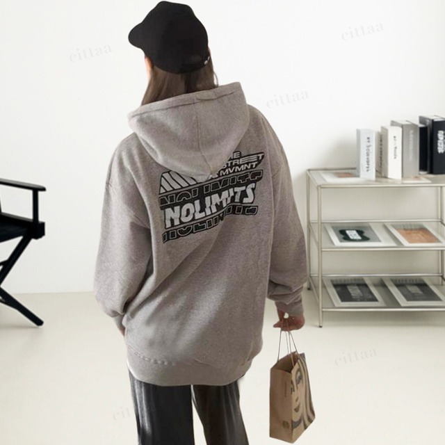 Y-4744　2026新作♡NO LIMITSプリントフーディー　グレー　1111