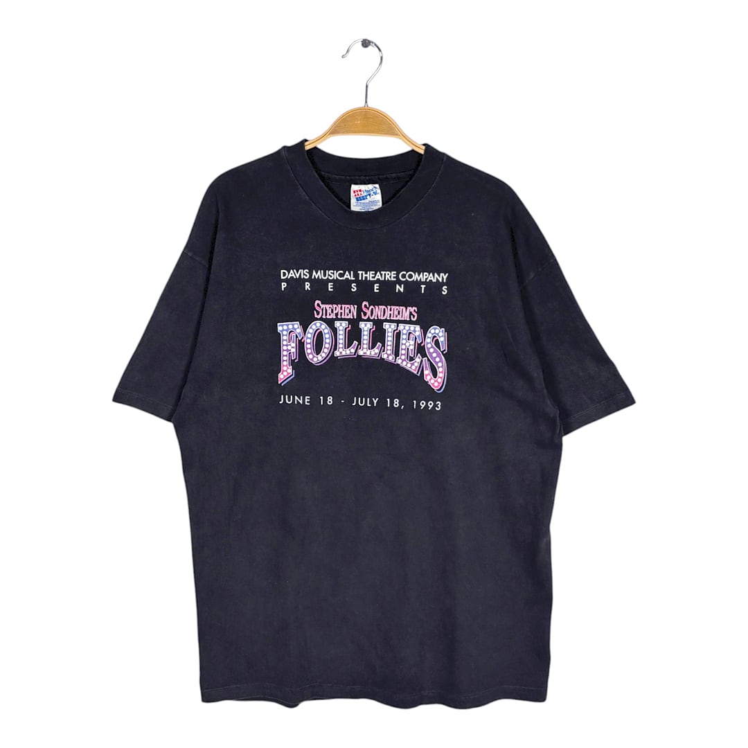 90s ミュージカル フォリーズ スティーブンソンドハイム USA製 ヴィンテージ Tシャツ ブラック シングルステッチ ヘインズ HANES サイズL BZ0624
