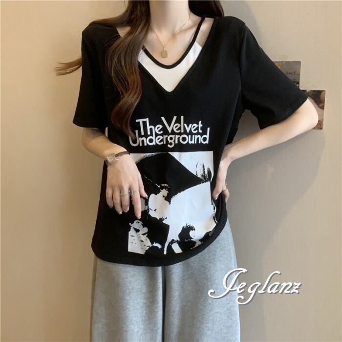 4色 Tシャツ トップス ロゴ プリント レイヤード 大きいサイズ (MA419)ρ