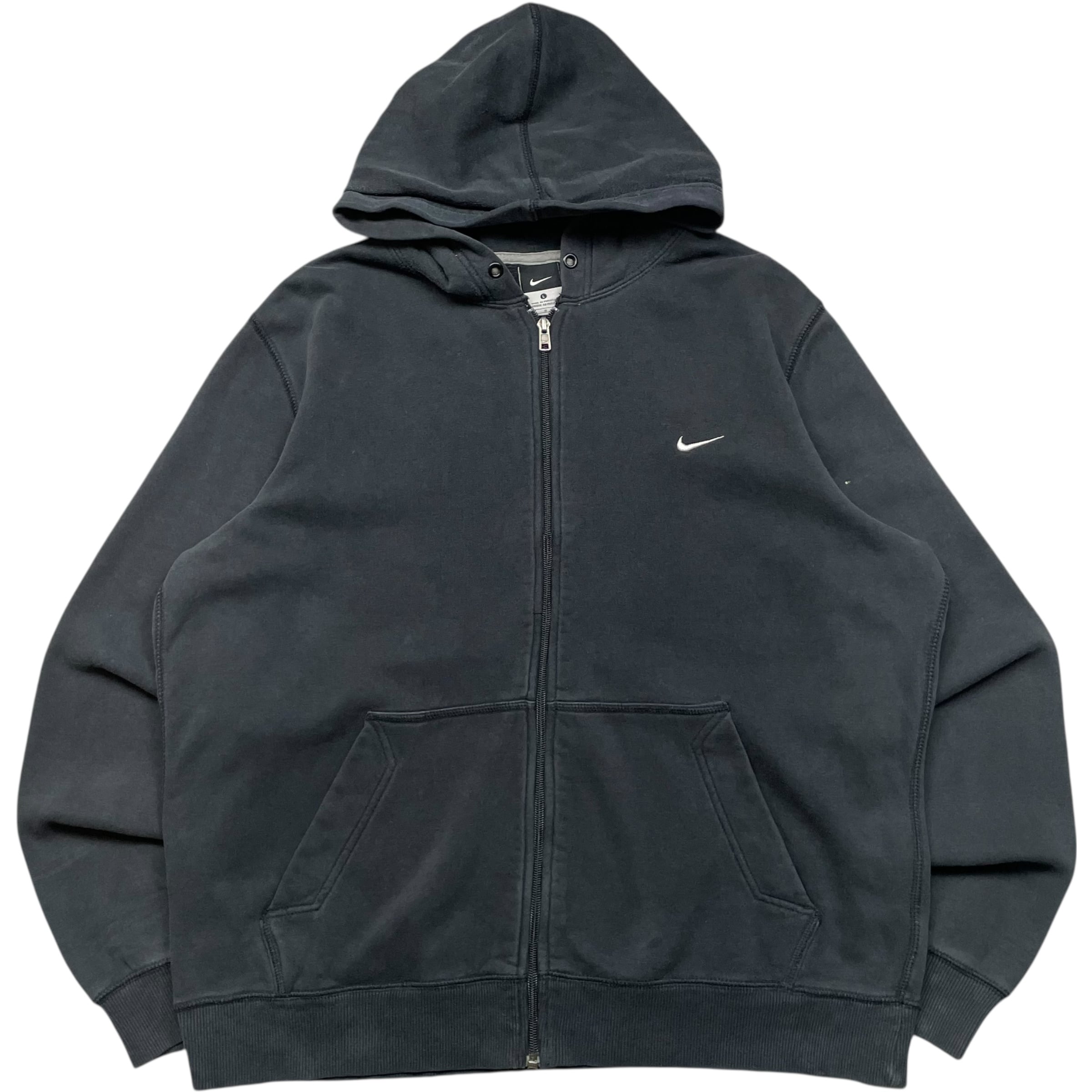 《L》NIKE ナイキ ジップアップパーカー スウッシュ 刺繍ロゴ ワンポイント ブラック no.9477