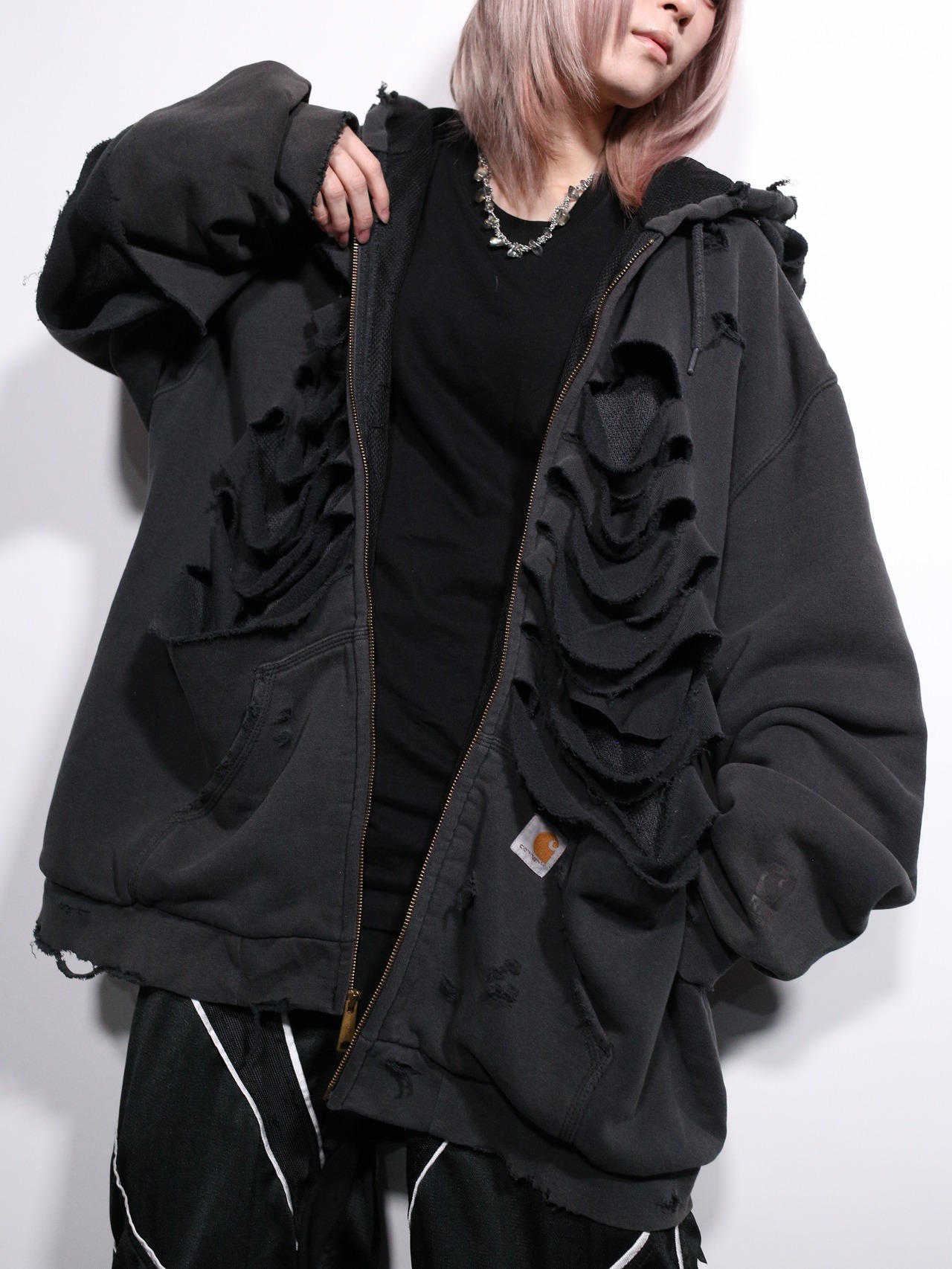 REMAKE / ”carhartt” 肋骨 skull motif punk design XXL zipup foodie - 3