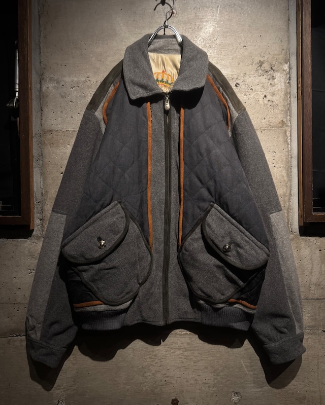 【Caka】90's “UMBERTO BILANCIONI” Quilting × Faux Suede Leather Switching Wool Jacket