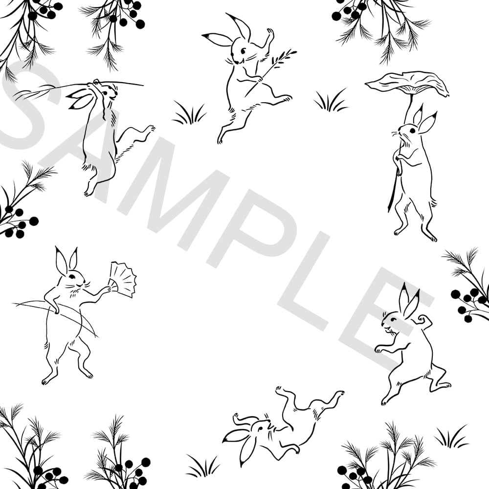 鳥獣戯画風かわいいウサギのペン画 白背景 | イラスト素材屋