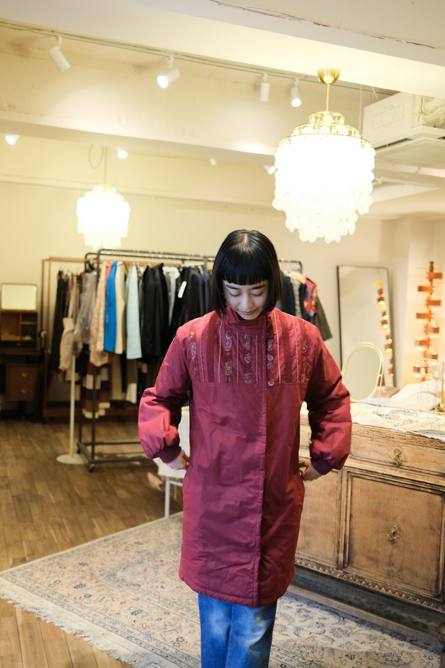 Finland バーガンディキルティングコート