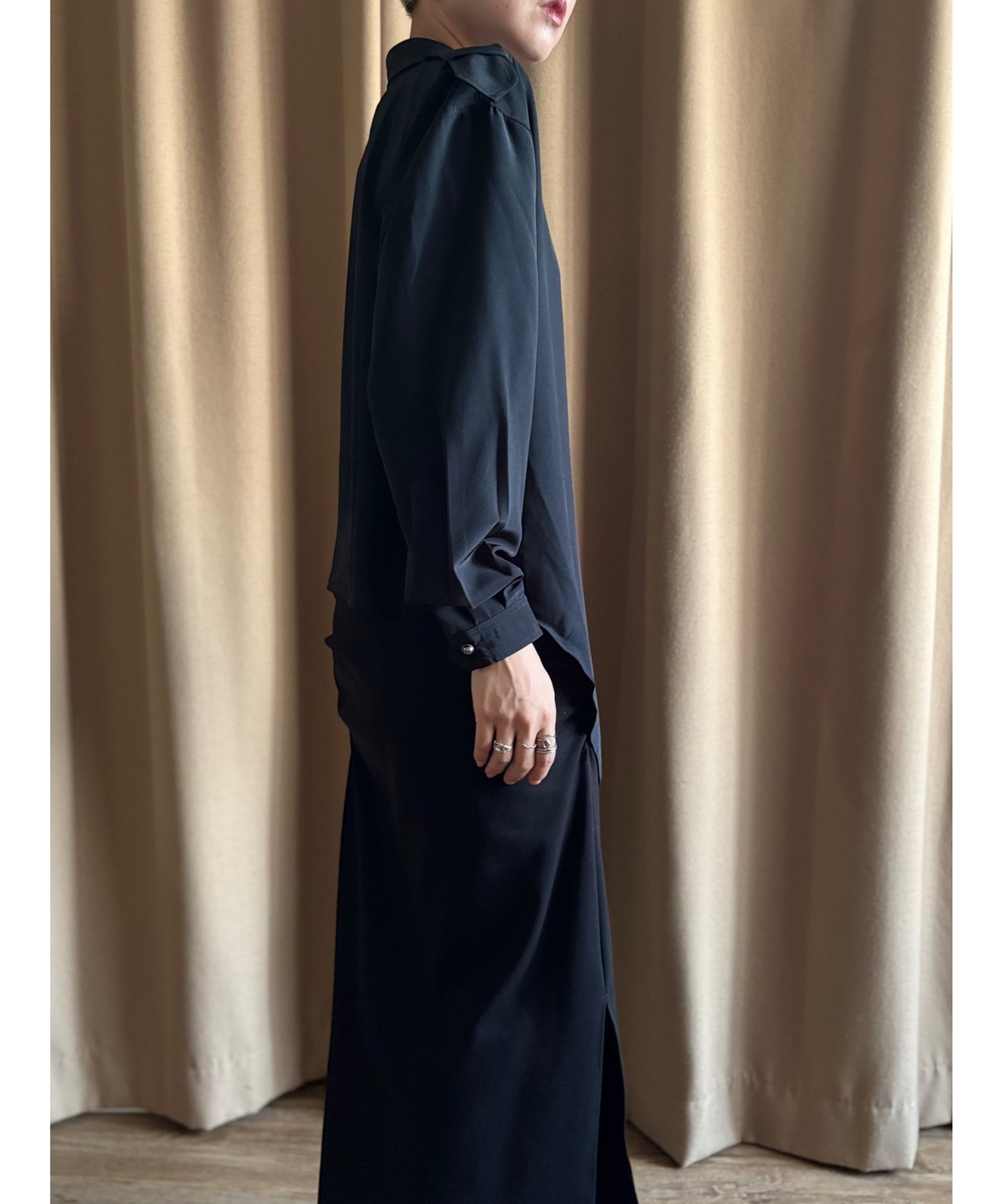 epaulet design mode black shirt-4991-9