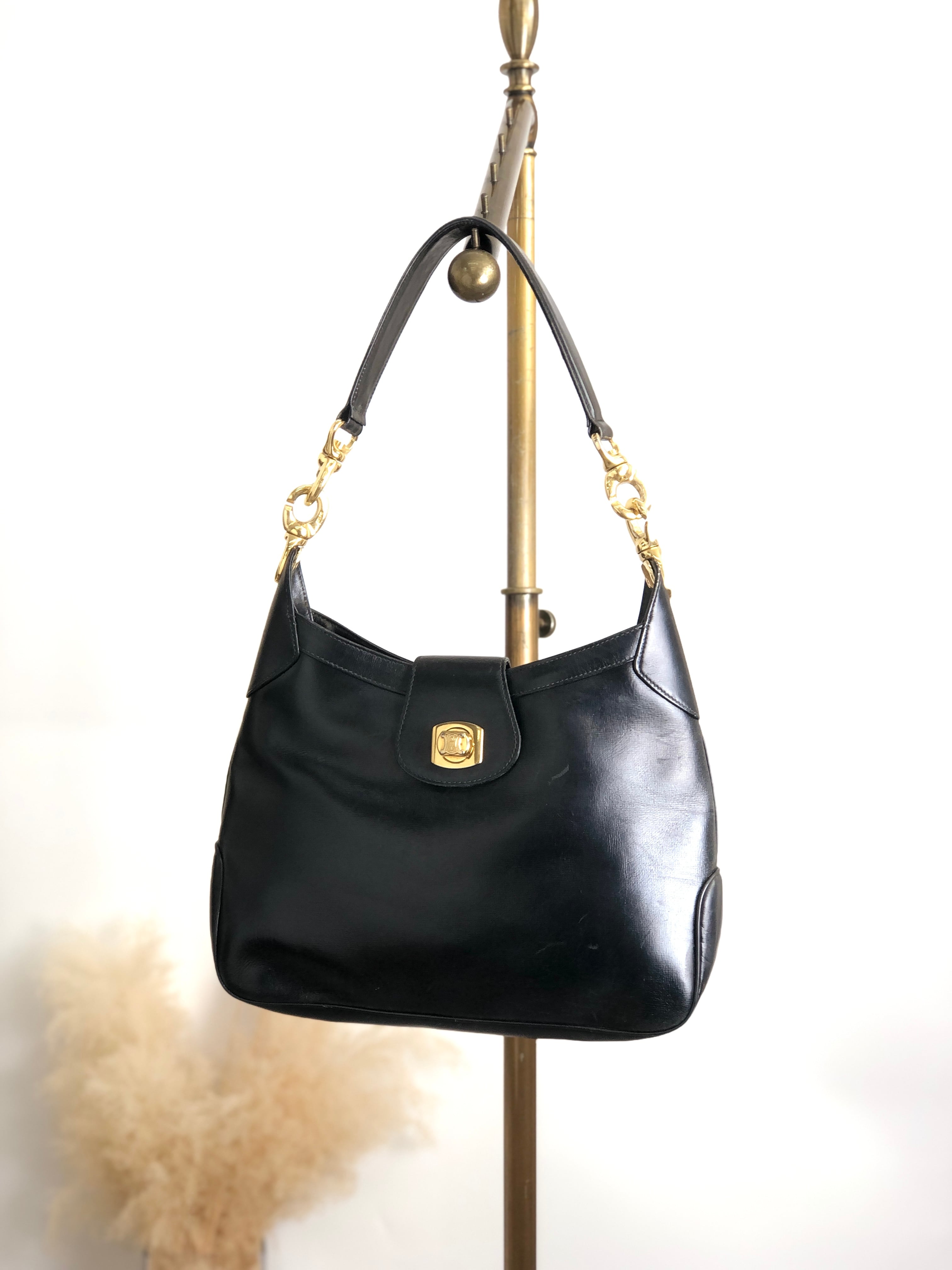 CELINE セリーヌ ショルダーバッグ ブラック ブラゾン ターンロック レザー ホーボーバッグ vintage ヴィンテージ オールド re82zm