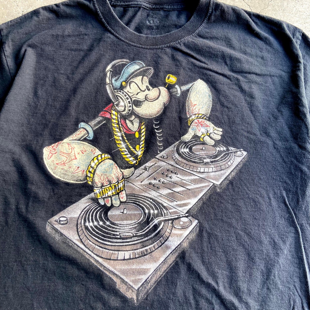 POPEYE ポパイ キャラクタープリントTシャツ メンズL 古着 ブラック 黒 