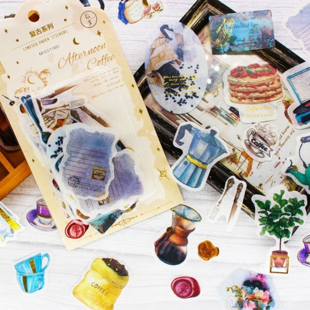 S230a 箔押し アフタヌーンコーヒー 海外ステッカー シール Cherish365 Zakka