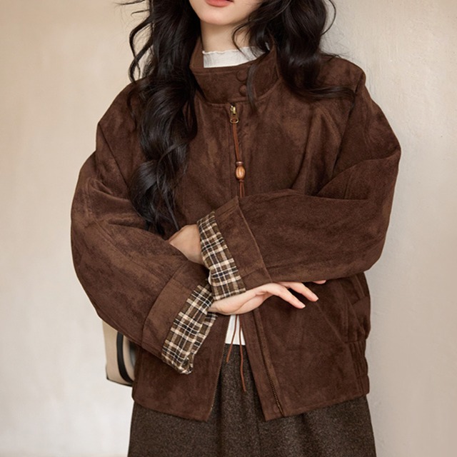 faux suede stand collar jacket