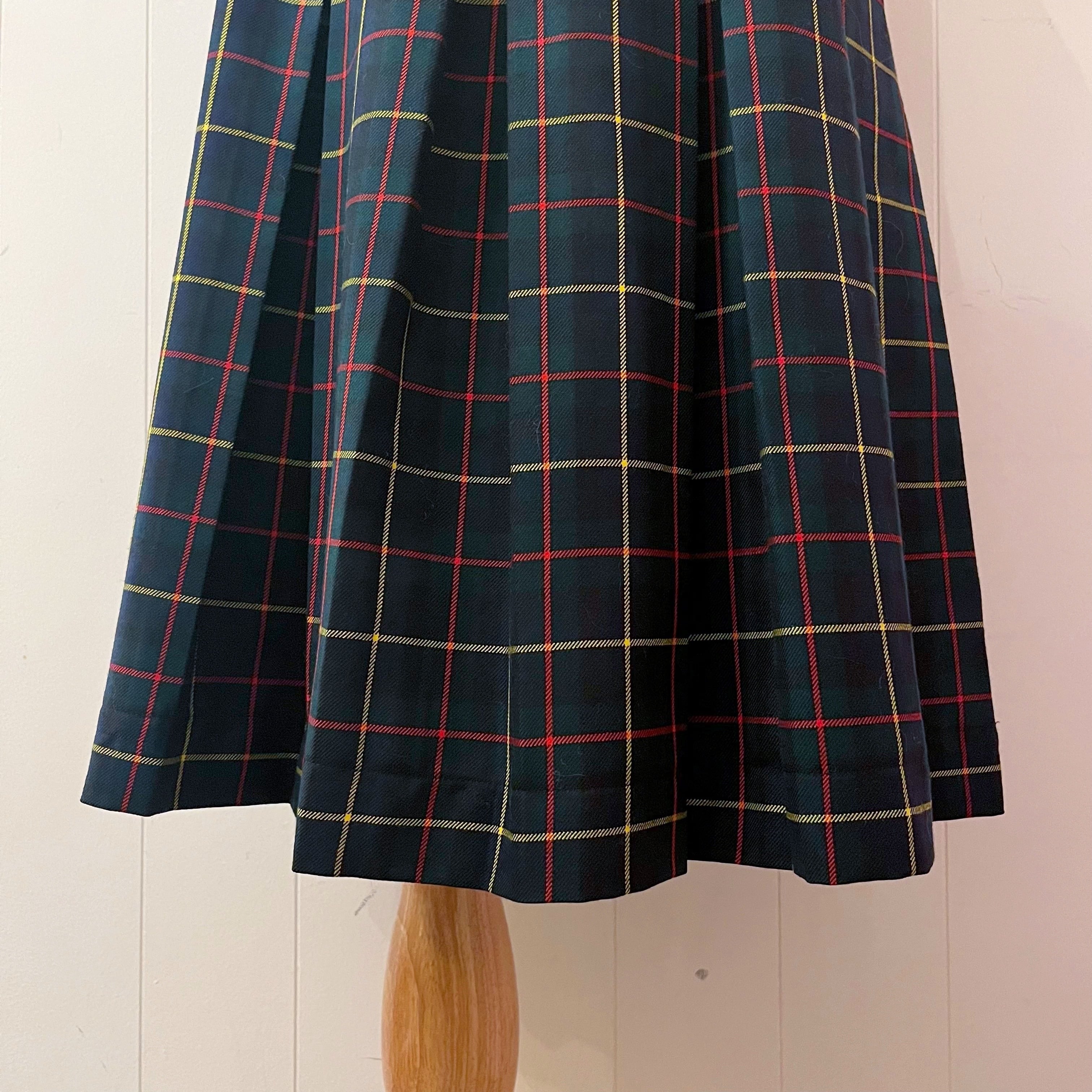 green check gold button skirt