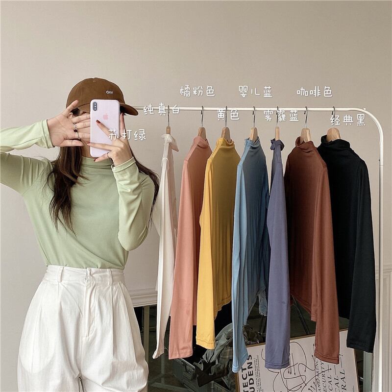 シャツ スプリングソリッド カラーTシャツ スリムトップス ロング 春物 ソリッドカラー 萌量不足47017648482