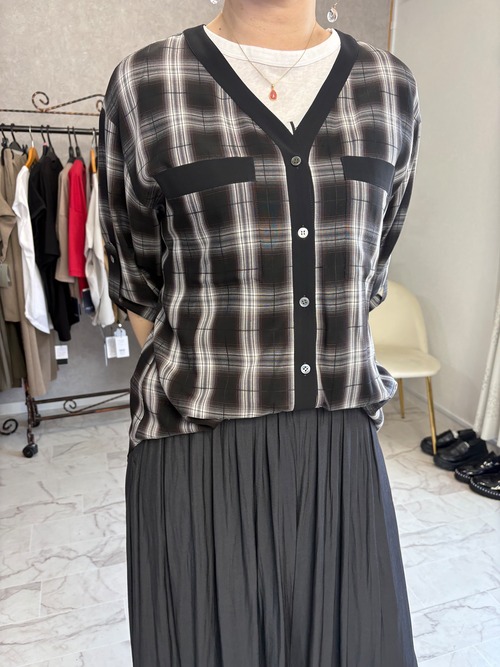 ROBE スキッパー　チェック　シアーシャツブラウス　621416