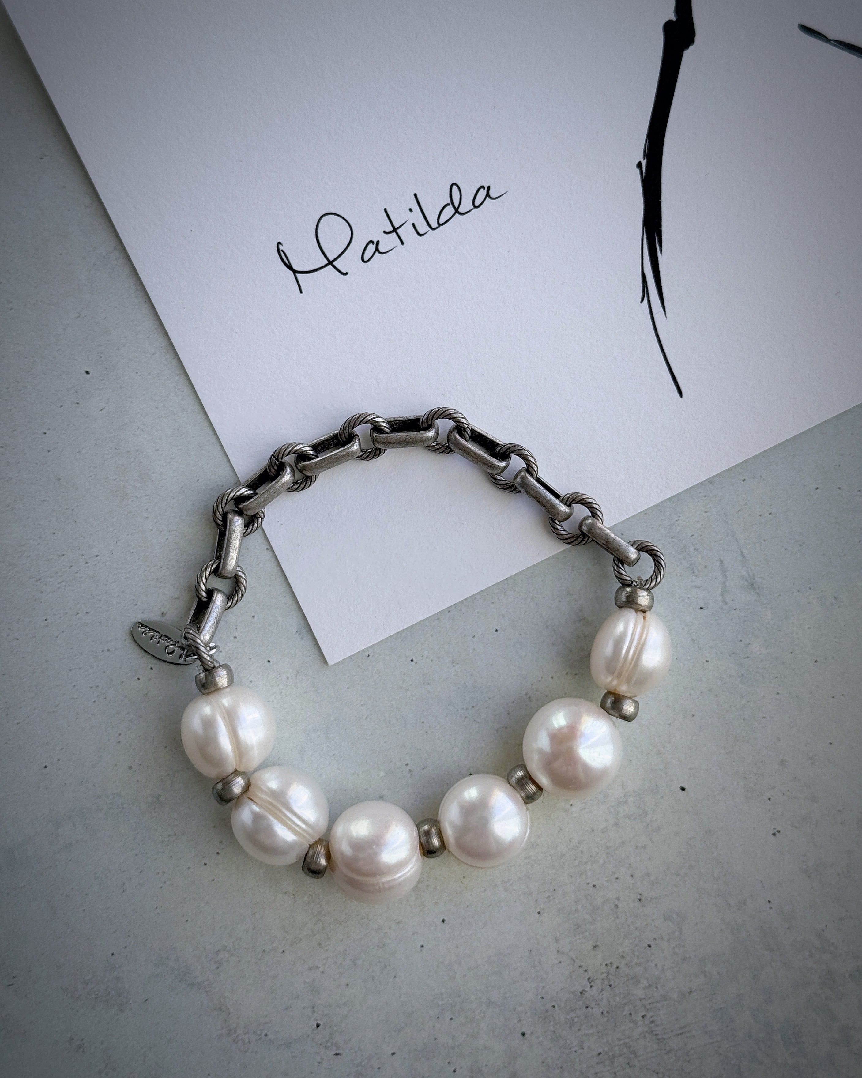 【再販】Chain & stone bracelet(淡水パール)