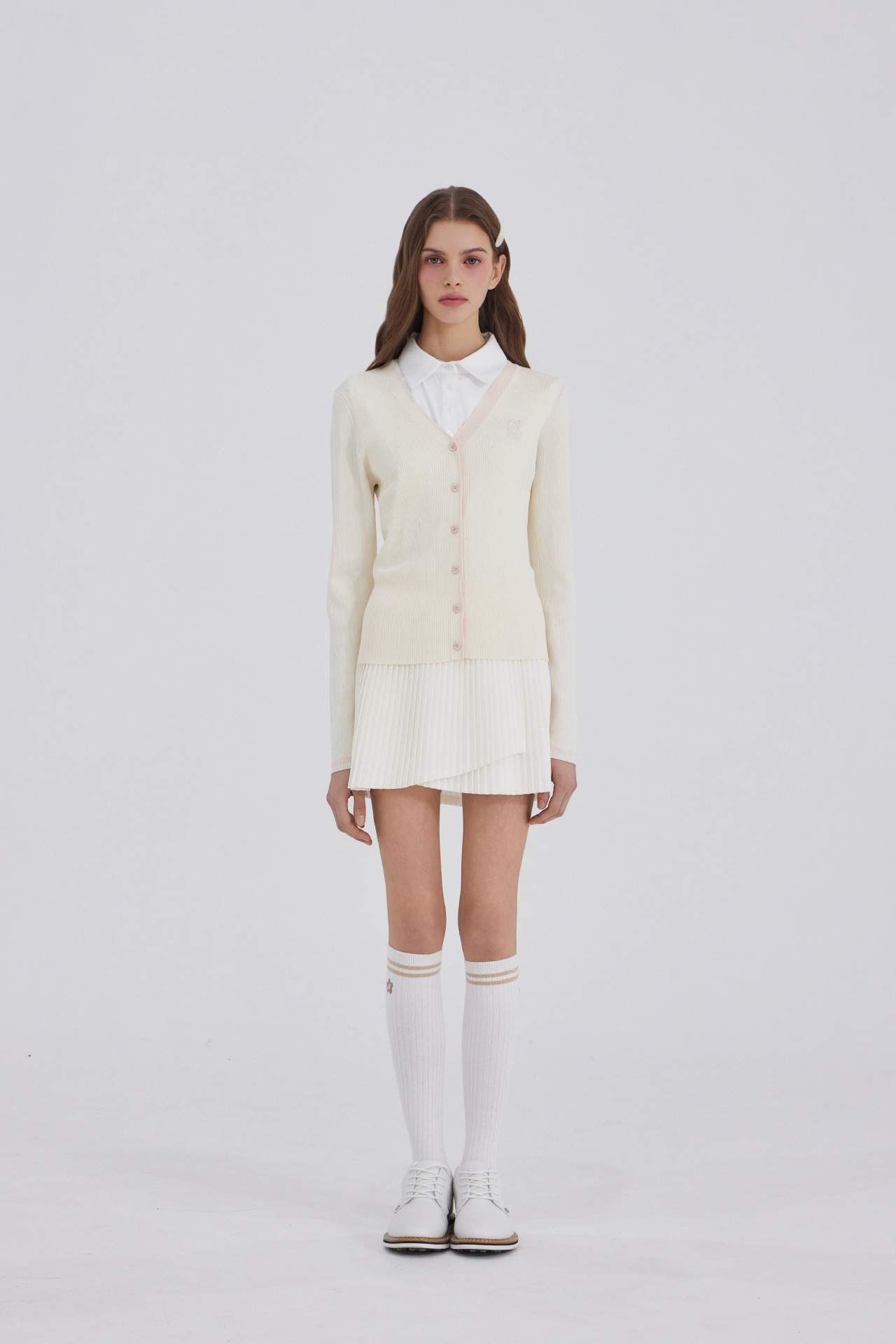 GOXO ゴーエックスオー クラシックロゴ ゴルジ ニット カーディガン クリーム