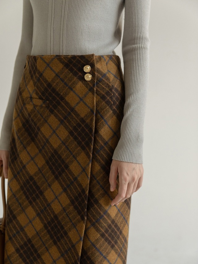 【M0239】Plaid Slit Skirt