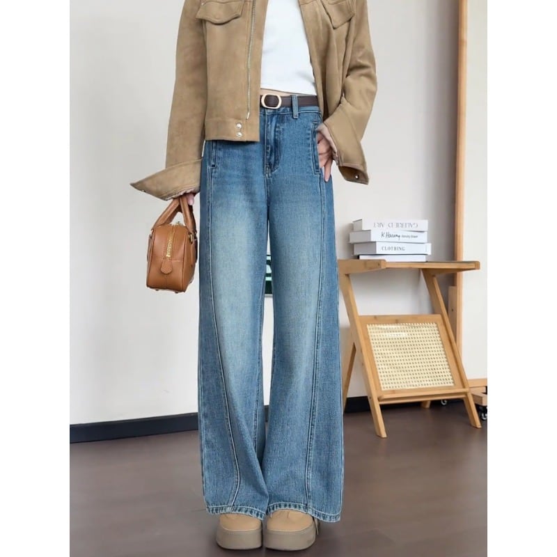 150cm〜 香港風デザインカーブワイドレッグパンツ