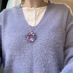 本物のお花を使ったフラワードロップリースのネックレス　ブローチ・キーホルダー変更可能　アリッサム　パープル