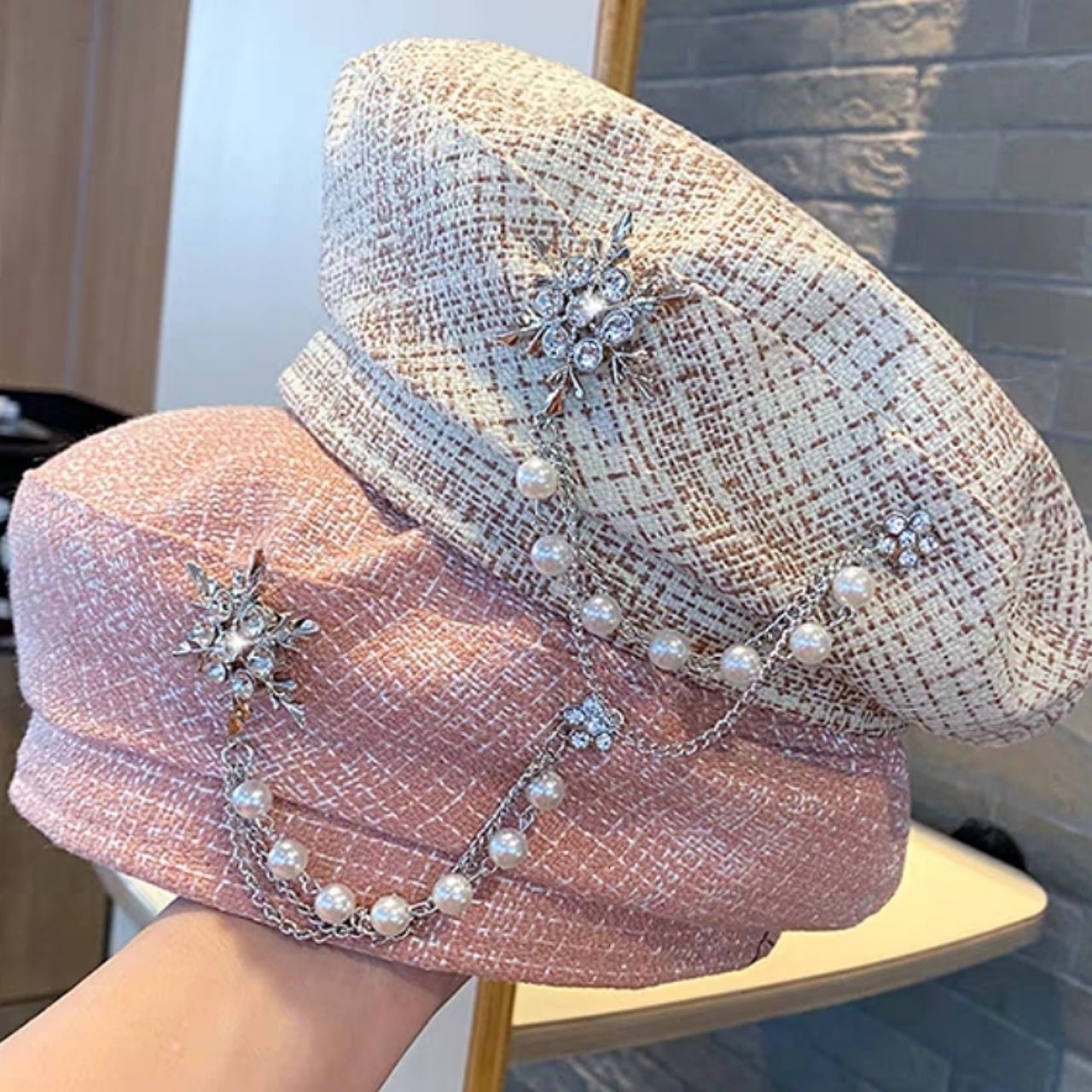 【4COLOR】取り外せるチャーム付き ベレー帽