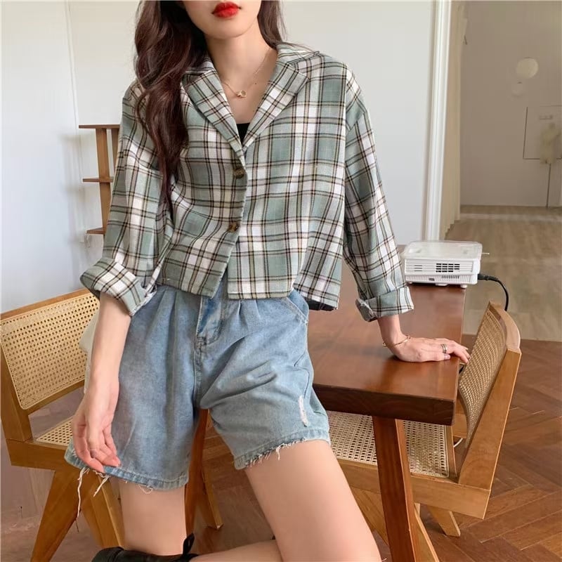 オープンカラー チェック シャツジャケット  AJ−3346-3662