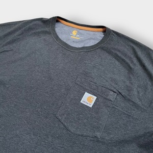 【Carhartt】2XL ビッグシルエット ワンポイント ポケットTシャツ ポケT カーハート FORCE ラグラン ダークグレー 半袖 夏物 US古着