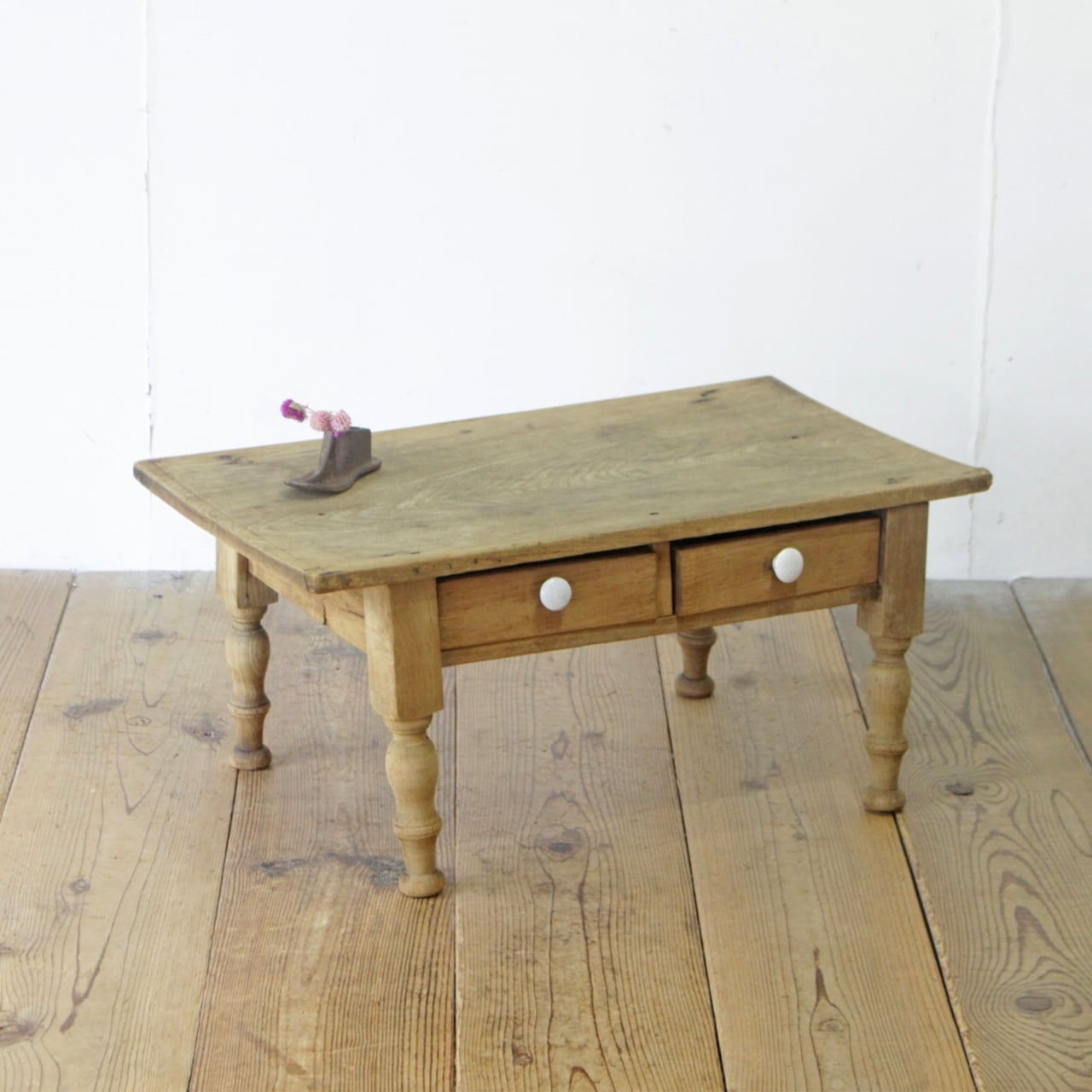 アンティーク】木製 2杯引出し 文机 作業机 座卓 書斎机 昭和レトロ 古家具