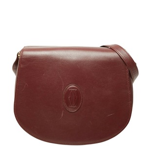 カルティエ マストライン 斜め掛け ショルダーバッグ ワインレッド ボルドー レザー レディース CARTIER 【中古】