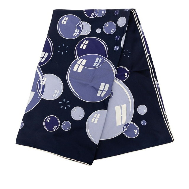 エルメス カレ90 bal de bulles シャボン玉 スカーフ 大判 ネイビー系 シルク レディース HERMES 【中古】