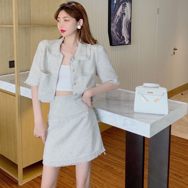 スカート サマーハイウェストウェストAラインスタンダードショートカーディガントップス レトロ 大人ガーリー スウィート キュート カジュアル 夏物 ガールズファッション79478445182