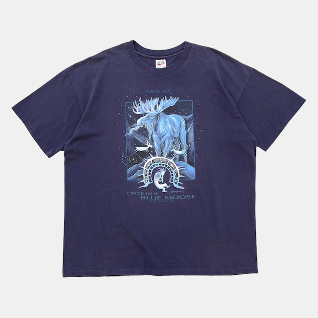 USED 90's anvil, made in USA S/S tee "ONES IN A BLUE MOOSE" - navy