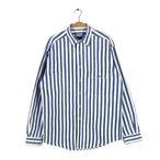 90s RUFF HEWN USA製 ヴィンテージ ストライプシャツ インディゴ 太ストライプ 白紺 ヘビーコットン メンズL相当 古着 CA1501