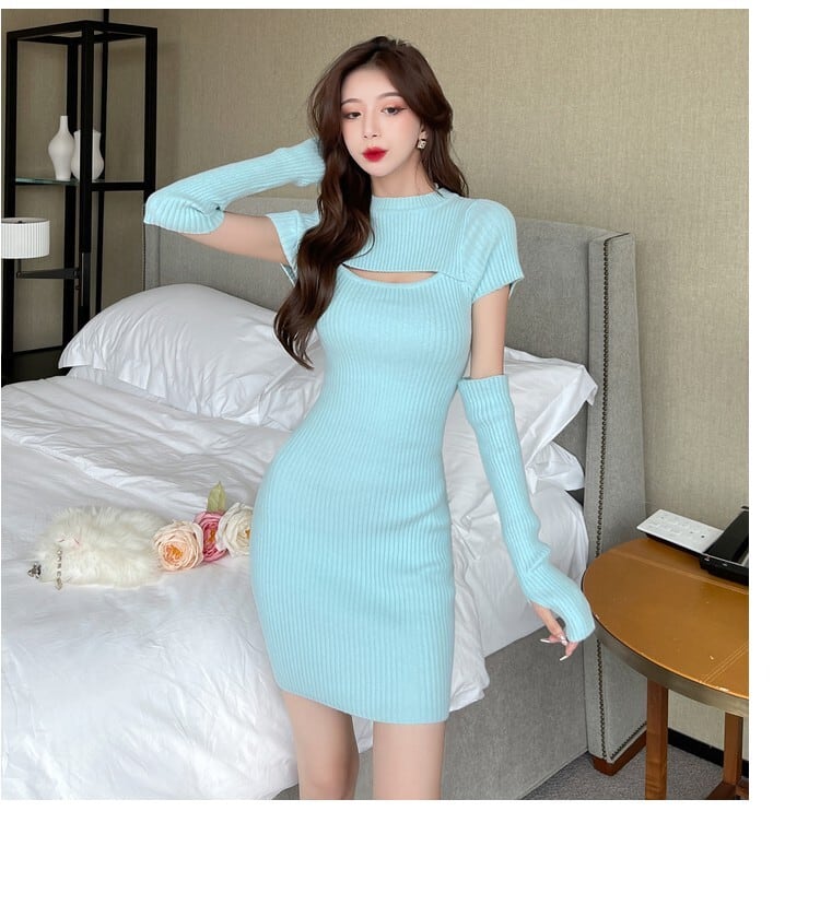 dress】女子力アップアームカバー付きエレガントニット