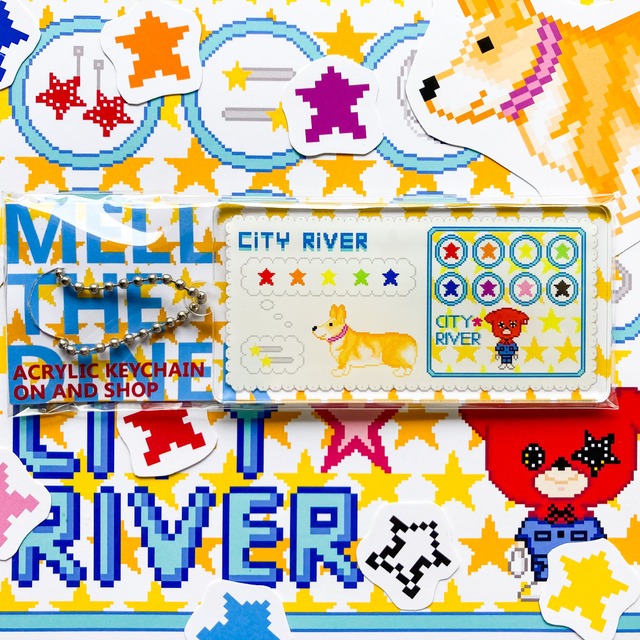 ショップアクリルキーホルダー CITY RIVER オンちゃんの星ほしスターショップ柄