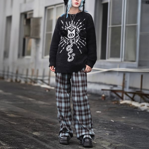 裏起毛チェックパターンワイドパンツ(ruf_02534)