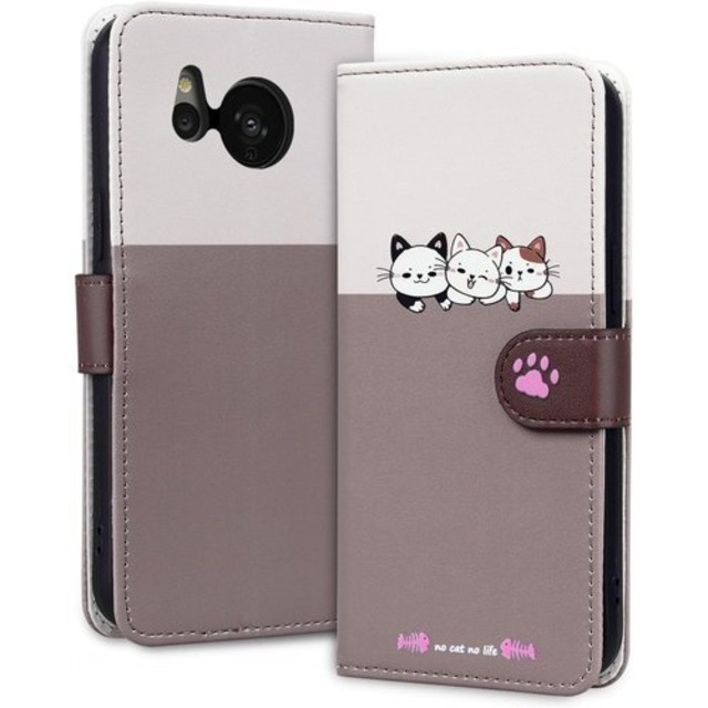 Succtopy AQUOS sense7 plus ケース 手帳型 おしゃれ 人気 スマホケース アクオス センス7プラス ケース カバー 上質PUレザー 本革 A208SH カバー ケース 手帳型 かわいい子猫犬柄 sense7 plus 手帳型 ケース お洒落 軽量 sense7プラス ケース スマホケース case カード収納 マグネット式 スタンド機能 6.4インチ ライトブラウン 2612